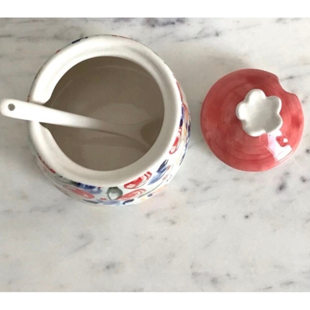 Anthropologie Luna Sugar Bowl Hanpainted Glazed Stoneware - Picture 4 of 5